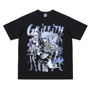 Berserk "Griffith Collage" Vintage Oversized Tee Anime T-shirt 100% Cotton Original Design Men's Top for Fans Menswear Tshirt Streetwear Tropical Round Neck Crewneck Shortsleeve Casual men gifts