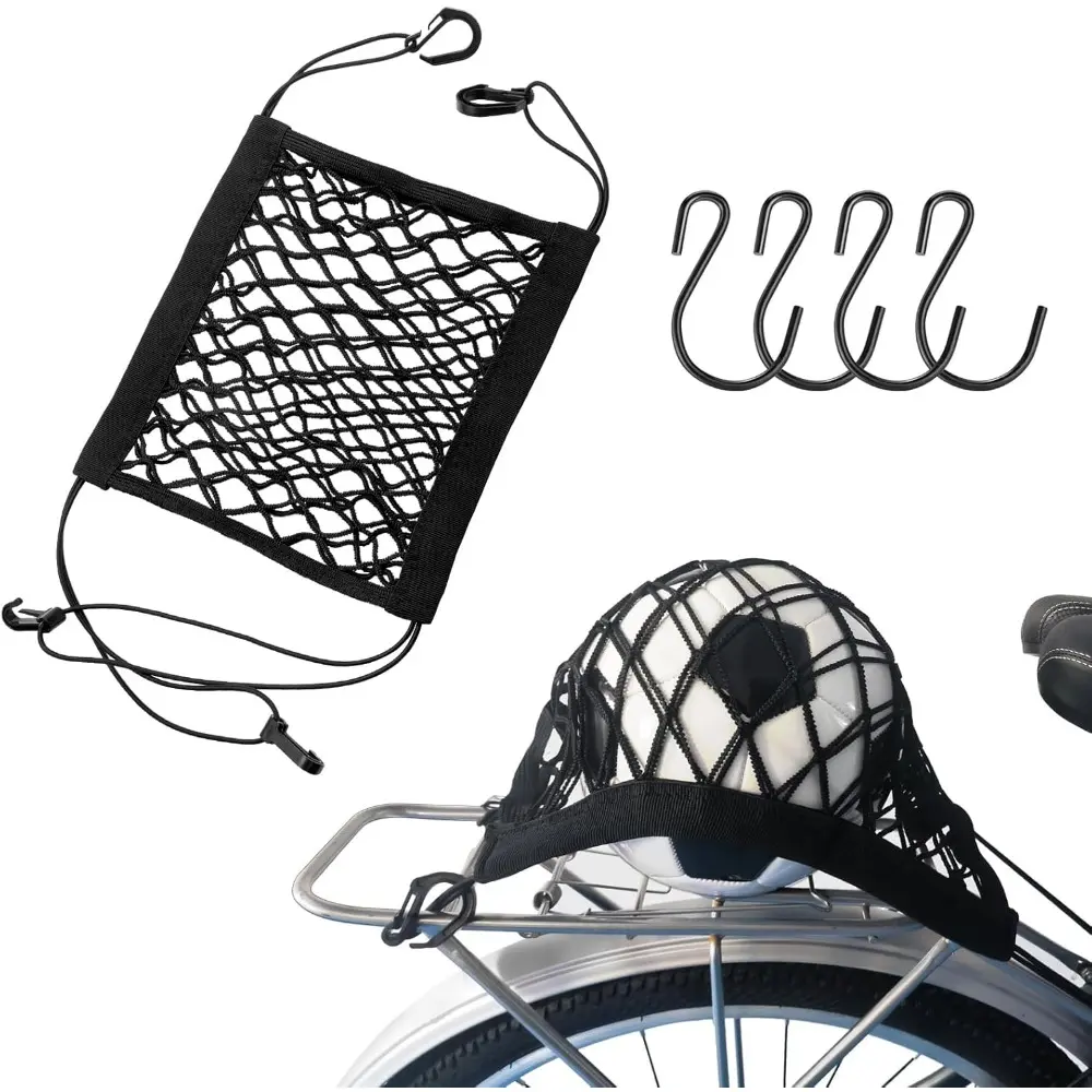 Upgrade Cargo Net, 10"X11" Double Layer Storage Bungee Net with 8 Strong Hooks, High-Elastic Storage Cargo Rack Net For Bikes, Electric Bikes, Scooters, Motorcycles