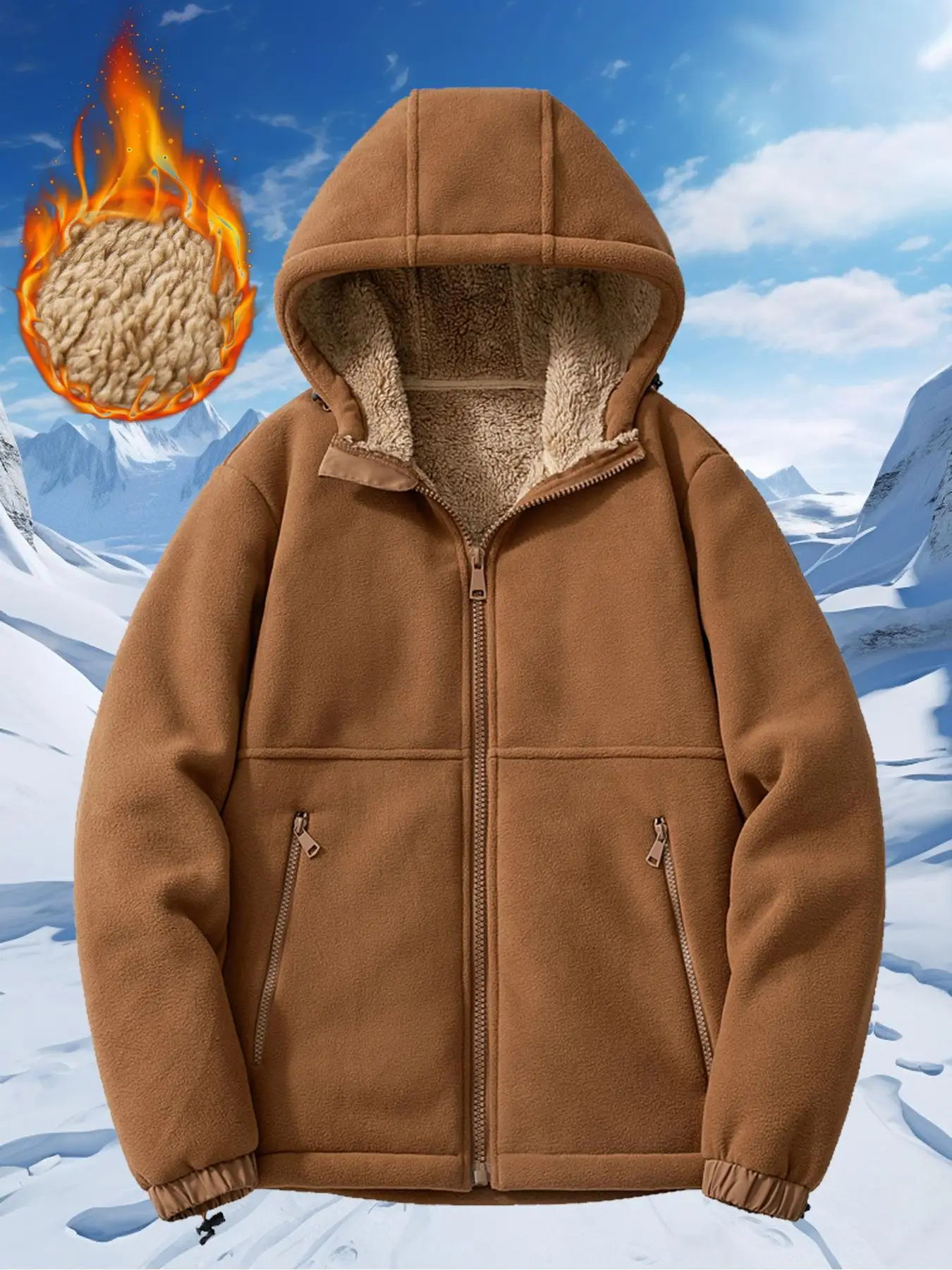 【Size Runs Small】Sporty Men's Plain Zip Up Fleece Hooded Sport Jacket, Regular Fit Sports Long Sleeve Drawstring Outerwear for Outdoor Activities, Men