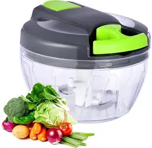 Portable Manual Food Processor & Vegetable Chopper – Hand Pull String Garlic Mincer, Onion Cutter for Vegetables, Ginger, Fruits, Nuts & Herbs, 500ml (Gray-Green)