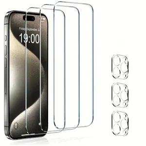 Tempered Glass Screen Protector, 3 Counts Anti-scratch Protective Phone Screen Protector & 3 Counts Lens Protector, Phone Accessories Protection for iPhone 15 Pro Max 14 13, Smartphone