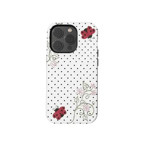 Cute Kawaii Polka Dot Ladybug Cellphone Case - Y2K Art Style, Floral Pattern, Protective Casing Cover Shell, Cute Phone Accessories for iPhone 17/16/15/14/13/12/11 Pro Max/Plus, Galaxy S23FE/22/23/24/25