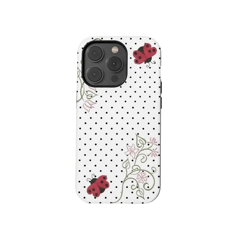 Cute Kawaii Polka Dot Ladybug Cellphone Case - Y2K Art Style, Floral Pattern, Protective Casing Cover Shell, Cute Phone Accessories for iPhone 17/16/15/14/13/12/11 Pro Max/Plus, Galaxy S23FE/22/23/24/25