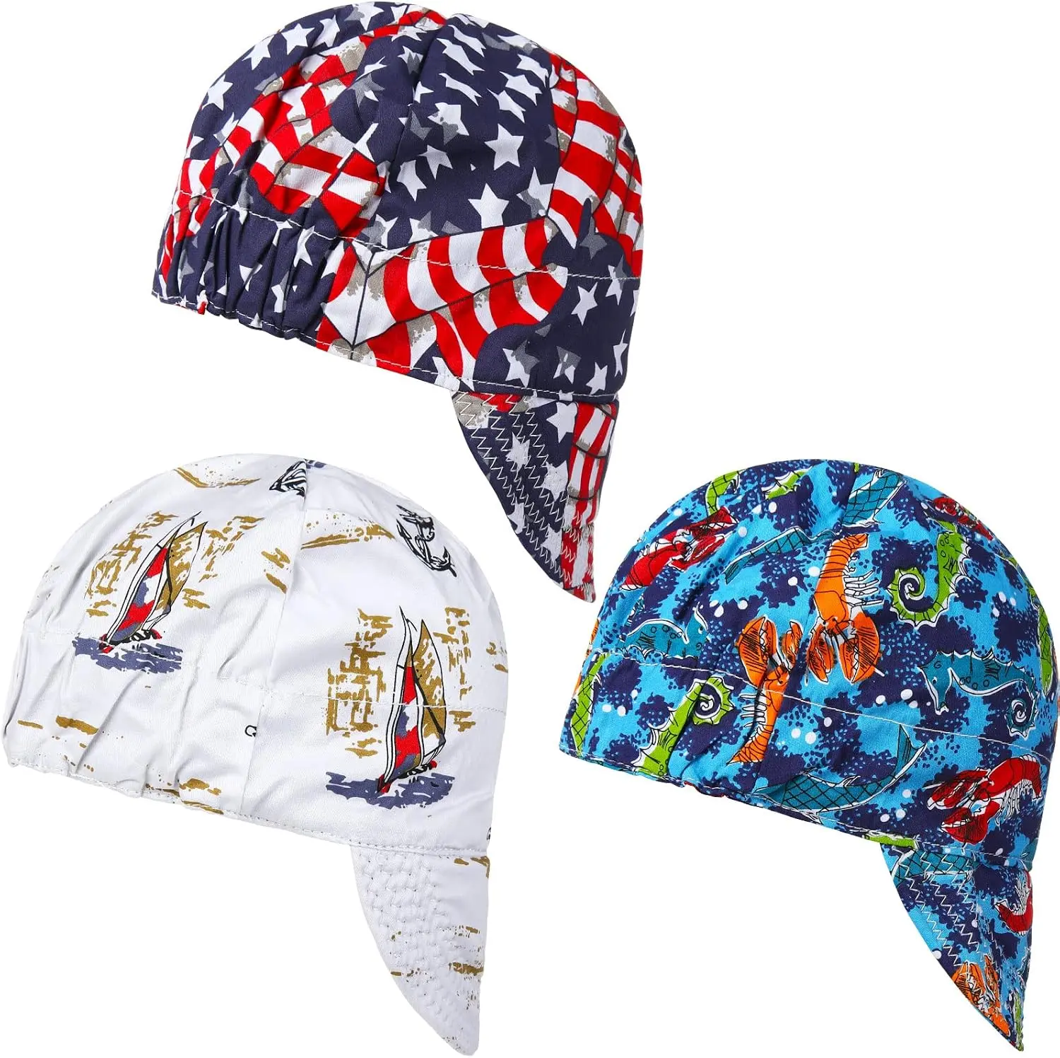 3 Pcs Hats for Men Resistant Cotton Cap Mesh Inside Liner Welder Cap Low for Welder Electrician Gas Station Matched with Most Helmet(Star Style), Low Profile, Breathable