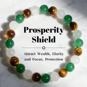 Prosperity Shield Green Chalcedony White Jade & Tiger Eye Bracelet for Men Women – Natural Stone Chakra Healing Energy Beads, Wealth Attraction Manifestation Protection Grounding Gemstone Jewelry Gift