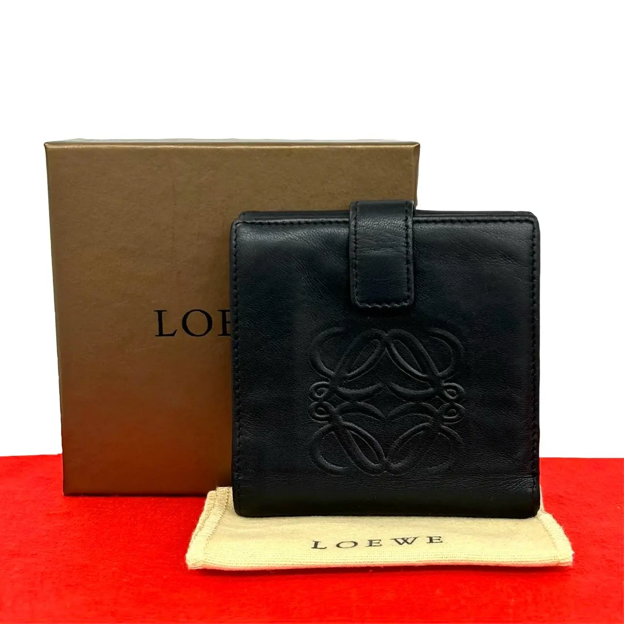 Pre-owned Loewe Calfskin Small Leather Goods Embossed Nappa Leather Bifold Wallet