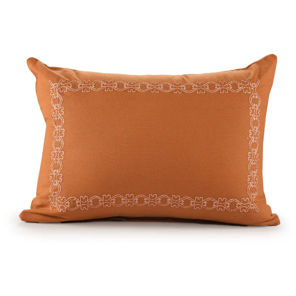 HomeRoots 549450 14x20 in. Durable Orange Geometric Cotton Lumbar Throw Pillow - Home Decorative Cushion, Indoor Use, Removable Cover, Machine Wash, Polyfill Insert, Waist Back Support, Zipper Closure, Waist Back Cushion