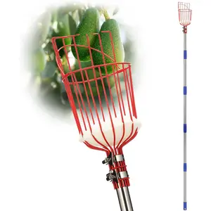 Fruit Picker Pole Tool with Basket Long Handle, 35-65 Inch Adjustable Apple Orange Picker Pole Tool with Basket for Avocado Acorn Lemon Pear Mango Tree Picker