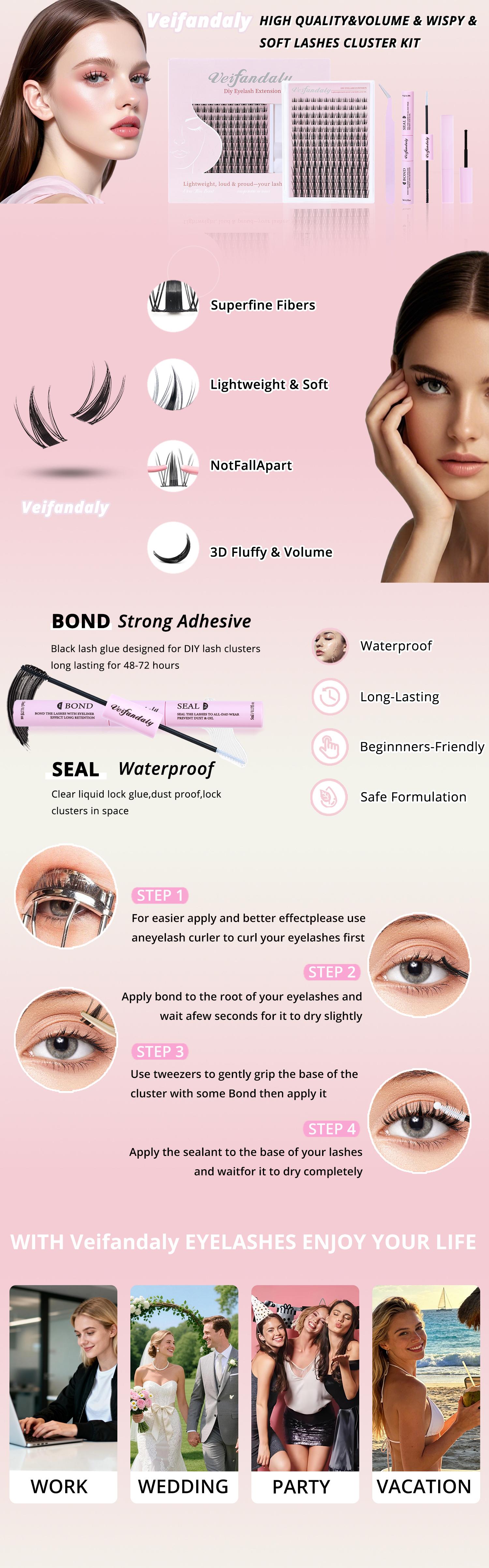 【Hot Selling】DIY Eyelashes Clusters Wispy Eyelash Clusters 8-16mm 168pcs Cluster Eyelash Extensions Natural Volume Lash Extensions DIY Individual Lashes with Soft Thin Band Cluster Lashes with Bond and Seal 、Tweezers、Glue Remove