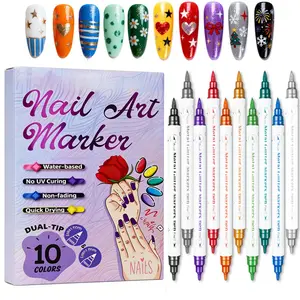 10-Color Double Ended 3D Nail Art Markers Pens Set, Metallic Nail Pens, Waterproof Long-Lasting Quick Drying Dot Stitching Pen, DIY Nail Art Design Pens for Home Salon Use, Polish, Nail Designs, Perfect Gift for Valentine's Day, Birthdays, Cosmetic