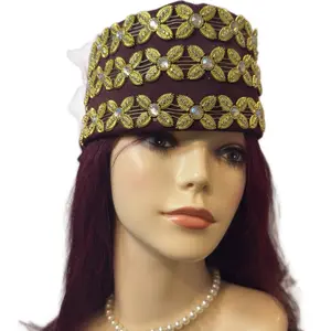 Elegant Woman Hat with Gold Leaf accessoires and Crystal Accents for Stylish Looks