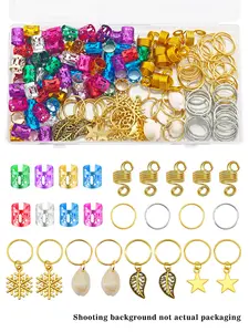 220pcs Nature Wonder Hair Rings Set, Snowflake, Seashell, Star & Leaf Charms, Adjustable Alloy Hair Cuffs, Boho Hair Jewelry