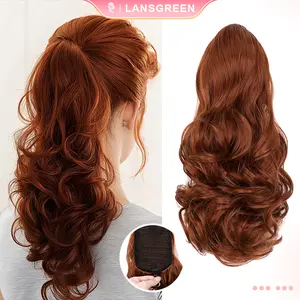 Lansigreen Lovely Ponytail Extension 15inch Short 120g Curly Drawstring Pony Tails Hair Extension Synthetic Hairpieces for Women Daily Party Summer Vibes Wavy Soft Style