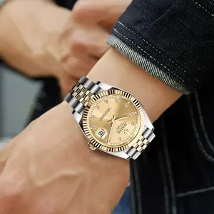 HOLUNS Luxury Men's Automatic Mechanical Watch Classic Two-Tone Gold Stainless Steel Strap Date Waterproof Watch
