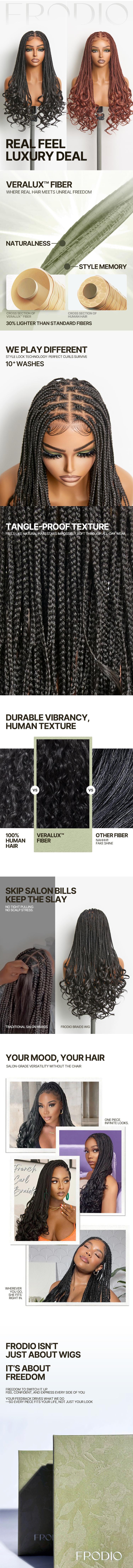 Frodio Veralux™ Fiber Full Lace Braided Wig with French Curl Ends – Premium Synthetic Knotless Braids, Natural Hairline Ready to Wear #summervibes