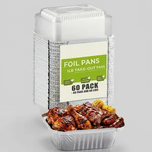 60 aluminum foil boxes | Essential for outdoor grilling and home baking | Disposable, lightweight, heat-resistant containers