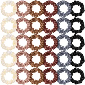 30 count Small Satin Silk Scrunchies Bulk for Women, Thin Hair Ties Mini Scrunchy Bands Skinny Ponytail Holders for Thick Curly Hair Pony Tails Wrist Decor(Colorful)