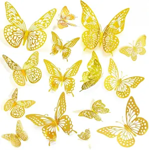 3D Butterfly Wall Decor Sticker -48 Pcs, 4 Styles, 3 Sizes Gold Butterflies Decoration for Party, Birthday & Wedding Celebrations, Cake Decorating, Balloons, Removable Stickers.