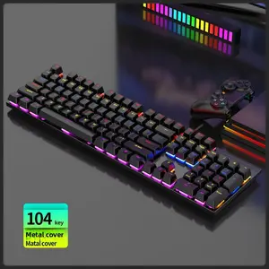 104 Keys Mechanical Keyboard, Dustproof Blue Switch, RGB Backlit, Gaming Keyboard for E-Sports, Metal Panel, Colorful Keycaps, LED Backlit Keyboard, Lighted Mechanical Keyboard