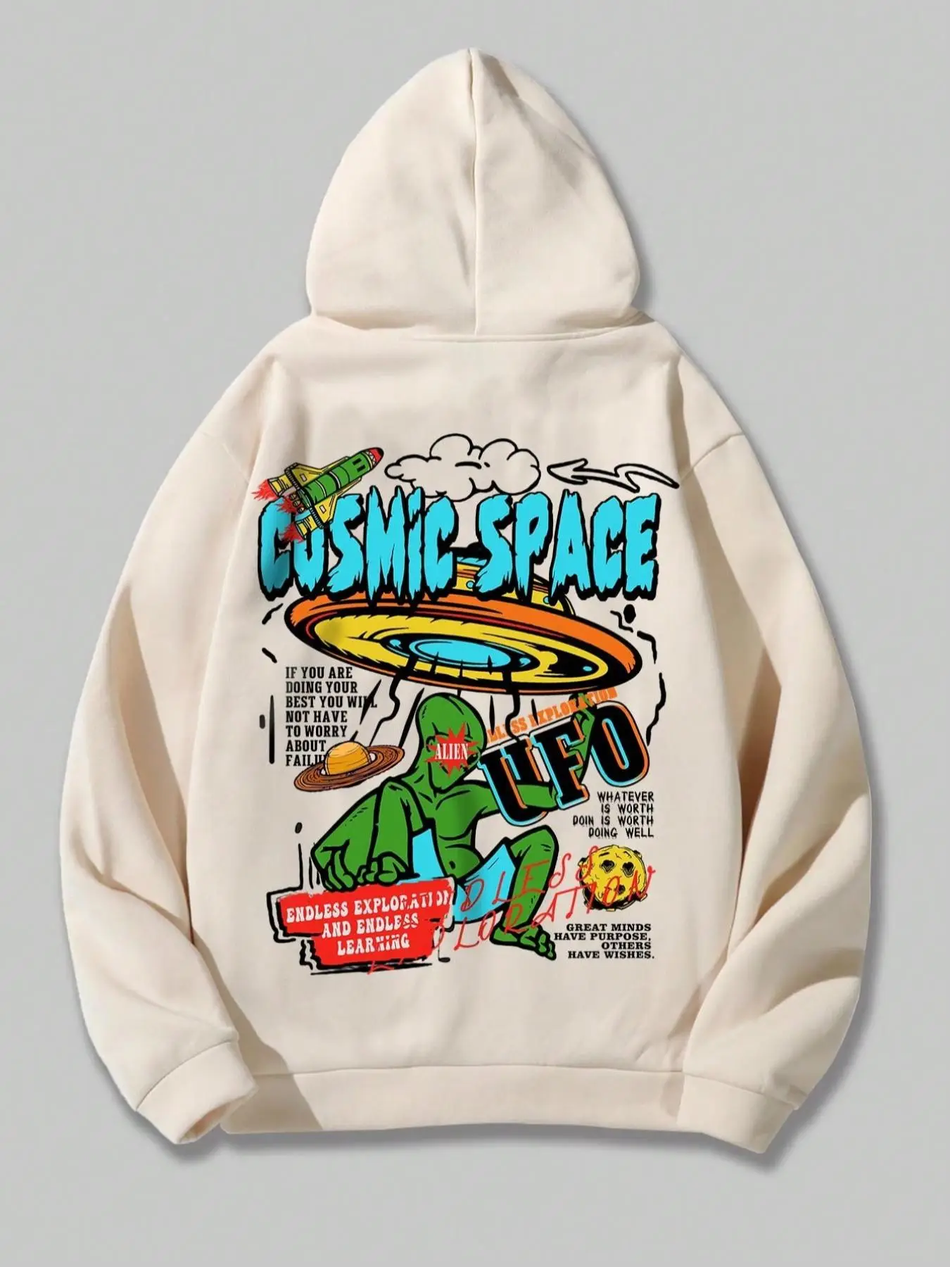 Unisex Men's Cosmic Space Graphic Zip Up Essentials Hoodie, Regular Fit Casual Drawstring Pocket Hooded Outerwear for Spring & Fall, Y2K Korean Outfit