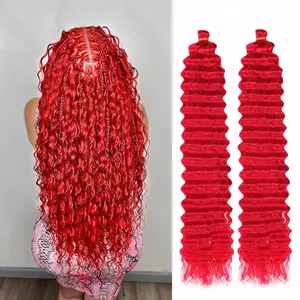 Wave Crochet Hair 24 Inch 2 Packs Deep Wave Curly Braiding Hair Extensions Synthetic Curly Crochet Hair For Black Women(24inch, 2pack, red)