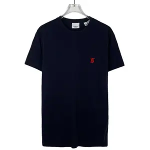 CALUXA-Burberry Navy TB Logo Embroidered Cotton Crewneck Short Sleeve T-Shirt Size XS
