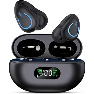 Clip-on earplugs, Bluetooth 5.3 lightweight and comfortable bone conduction open headphones with LED digital display charging box sports built-in microphone IPX7 waterproof running fitness Android, black
