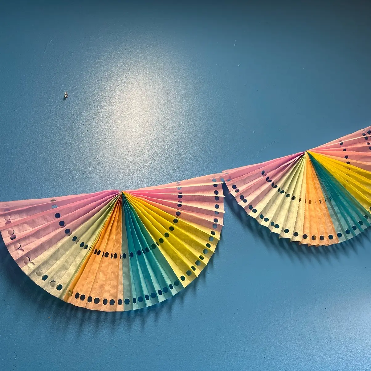 Colorful Paper Fan Garland - Festive Paper Fan Decoration for Birthdays, Weddings, and Special Events - Approx. 9-6ft Length with 10-Inch Fans - Hand