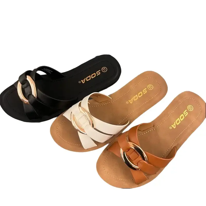 WOMENS SANDAL WITH CROSS TOE BAND AND GOLD DETAIL BERIT