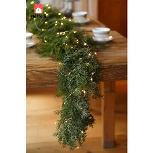 6FT Christmas Garland PARTY JOY Cedar Garland with 9.8FT LED Lights String, Greenery Plant for Christmas Decorations Table Mantle Background Wall Room Outdoor Indoor Winter Decoration PARTY JOY