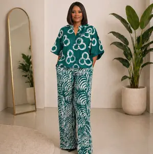 Adire High-Low Crop Top & Palazzo Pants Set (2-Piece)
