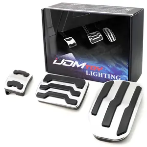 iJDMTOY 3pc Set Track Design Silver Aluminum Foot Pedal Covers For 2015-2020 Ford F150, 2017-2020 Raptor