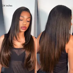 LUVME All-Day Comfort™ Ombre Brown Layered Yaki Straight Glueless Wig 7x6 Closure Pre-Cut HD Lace Human Hair Long Wig