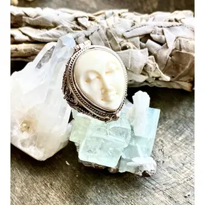 Hand Carved Goddess Face 925 Silver Handmade Locket Poison Ring - Crystal Healing Meditation