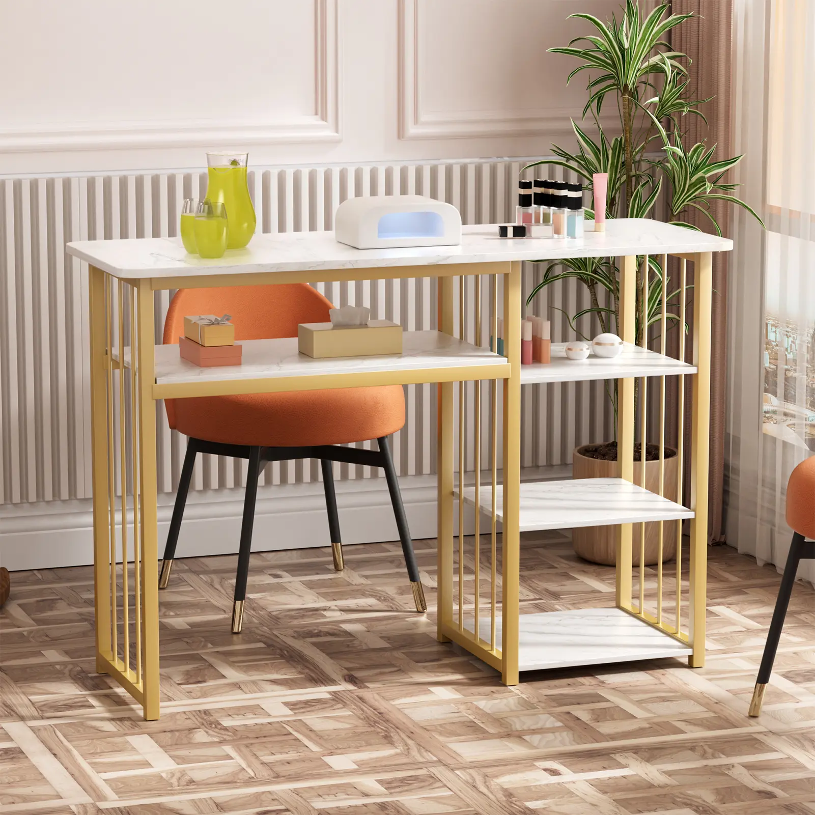 Nail Table Beauty Salon Professional Manicure Table Light Luxury Nail Table and Chair Set with Built-in Vacuum Cleaner Home Makeup Tables