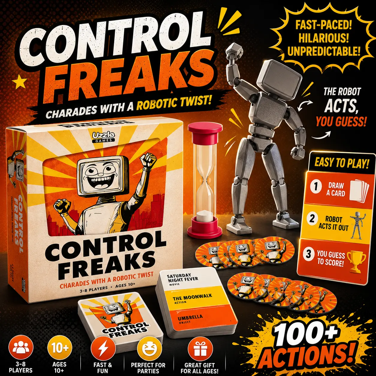Control Freaks Game – Robot Charades Board Game for Kids & Families | Ages 10+ | Fast-Paced Party Game with Interactive Robot