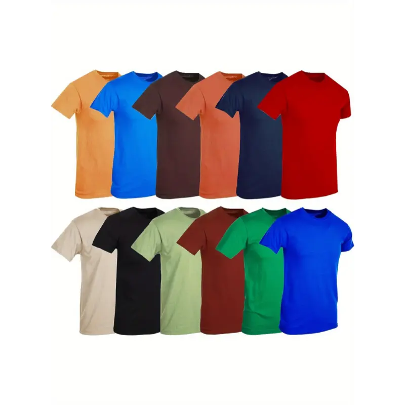 Men's Solid Cotton T-Shirts 12 Pack, Regular Fit Short Sleeve Crewneck Top, Lightweight & Breathable for Gym, Sports & Casual Wear, Tshirt, Menswear, Stretch, Activewear, Sports Clothes, Shortsleeve