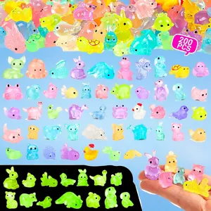 200PCS Luminous Mini Resin Animal Ornaments - 30+ Types Glow-in-the-Dark Tiny Figures Bulk for Dollhouse, DIY Crafts, Phone Straps & Charms
