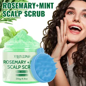 Rosemary Mint Scalp Scrub with Sea Salt & Walnut Shell Powder, Plant-Based Exfoliating Scalp Care with Camellia Extract, Refreshing Hair Treatment with Silicone Massage Brush for Men & Women