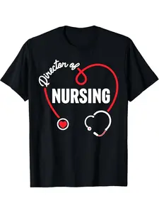 Men's & Women's Nursing T-Shirt - Stethoscope & Heart Print with Director of Nursing Text - Pure Classic Fit Short Sleeve Work Uniform Tee for Healthcare Professionals - Year-Round Comfortable Casual Nursing Apparel
