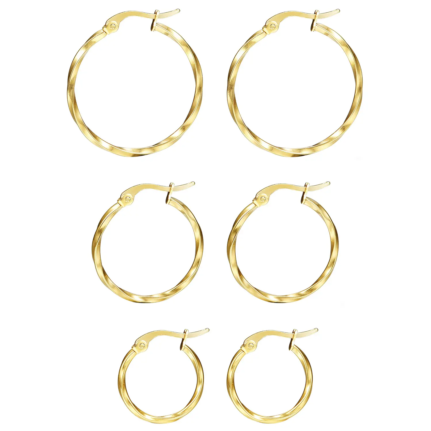 OIDEA Twisted Hoop Earrings Set with 3 Pair Multi Size Hoop Set, Stainless Steel Jewelry for Women, Stacked Everyday Hoop Styling