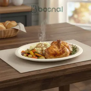 Bosnal - Sugarcane Bagasse Compostable Plates, 10 inch, Oval