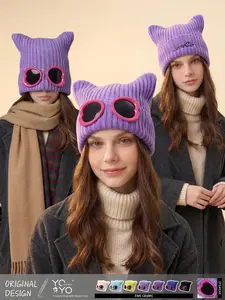 Original design: stylish, quirky, cool, and eye-protecting goggles with cat ears and yarn-covered hats for warmth and protection in autumn and winter. The hat features a heart-shaped design and is suitable for both men and women.