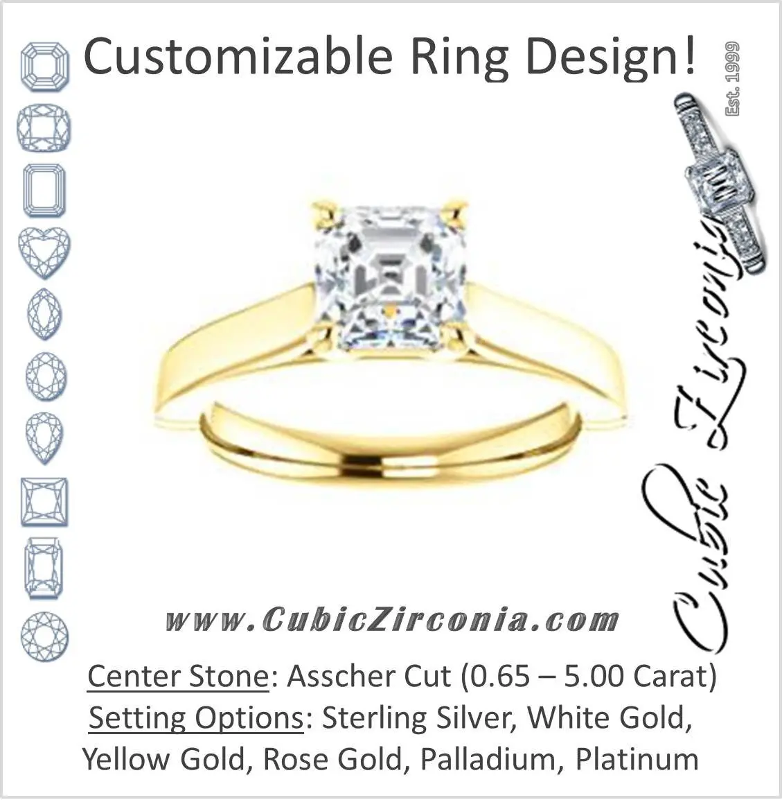 Cubic Zirconia Engagement Ring- The Kaela (Customizable Asscher Cut Solitaire with Stackable Band)