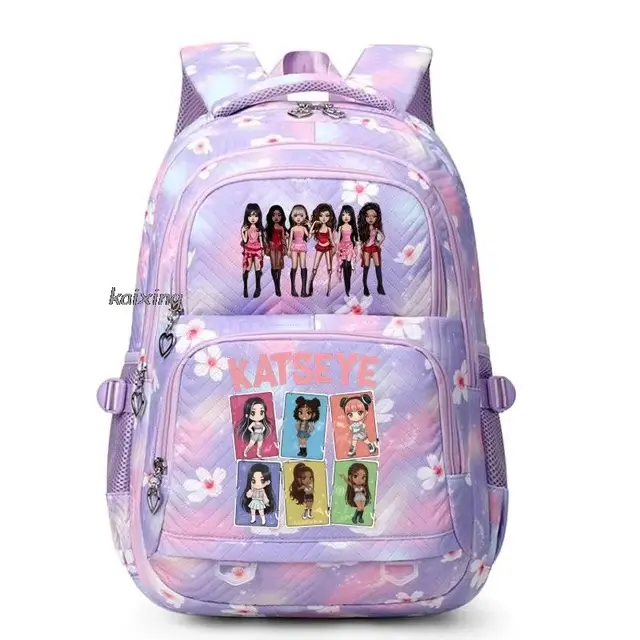 2026 KATSEYE Retro Collage Backpack 3-Piece Set Black Y2K Style Backpack + Pencil Case + Lunch Bag Fashionable Trend-Setting Set
