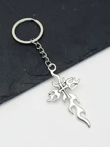 Men's Spiral Cross Keychain, Trendy Hip-Hop Style, High-End Fashion Accessory, Glossy Finish, Perfect Gift for Him