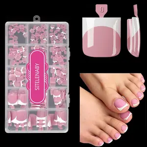 Press On Toenails for Women, French Toe Nail Press Ons Toe Tips,180 pcs Square Toe Nail Tips,15 Sizes Soft Gel False Toenail Extension,Full Cover Acrylic for Salon X