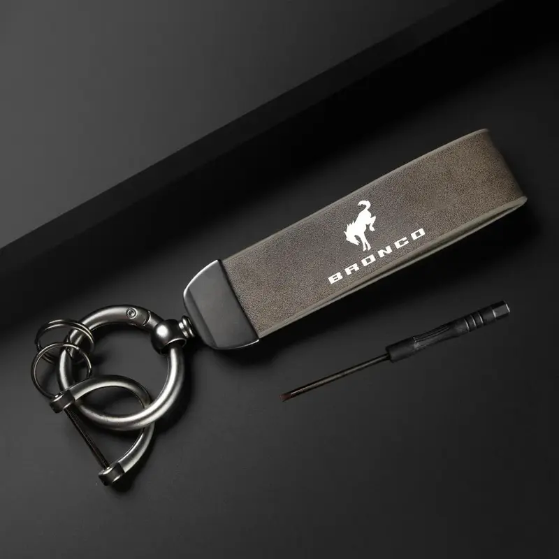 Car Keychain, PU Leather Car Keychain, Simple Design Car Interior Decoration Accessories for Ford Bronco, Car Key Accessory, Car Key Chains