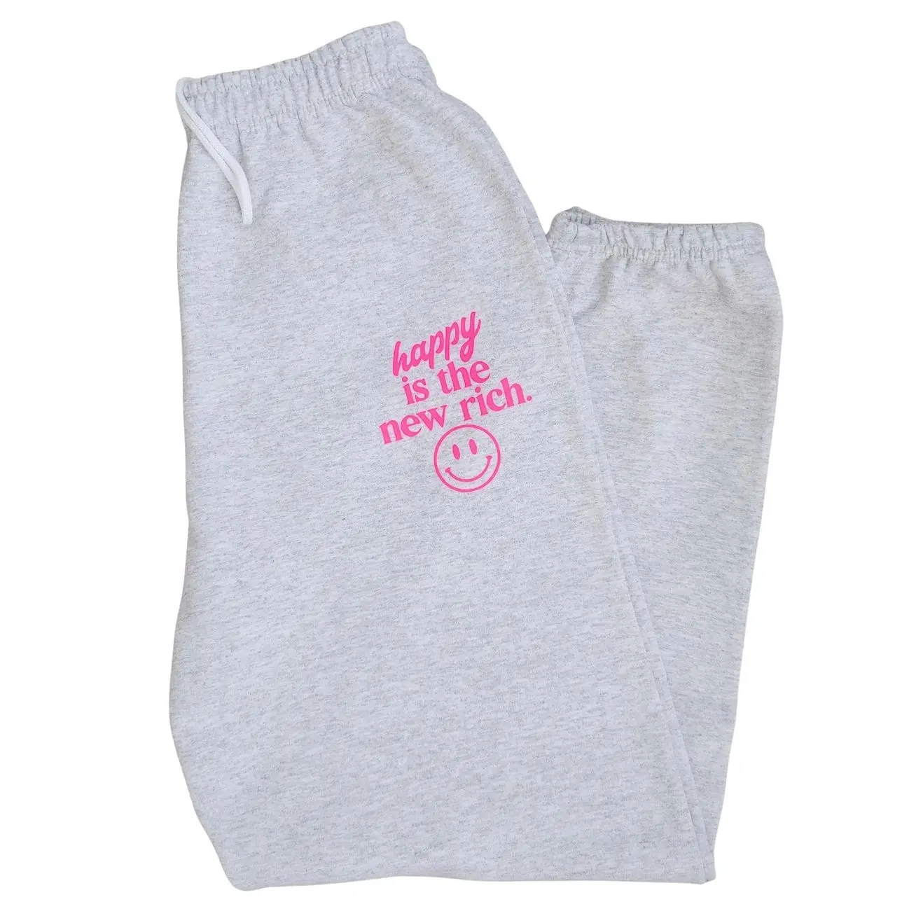 Happy is the New Rich Sweatpants, Oversized Sweatpant, Trendy Joggers, Neon Pink Loungewear, Happy Face Positive Sweats, Cozy Preppy Pants 6