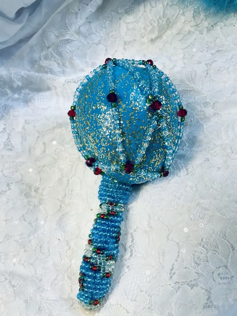 Decorated Maraca for Yemaya Yemoja - Traditional Wood Instrument for Rituals and Ceremonies with Distinct Sound